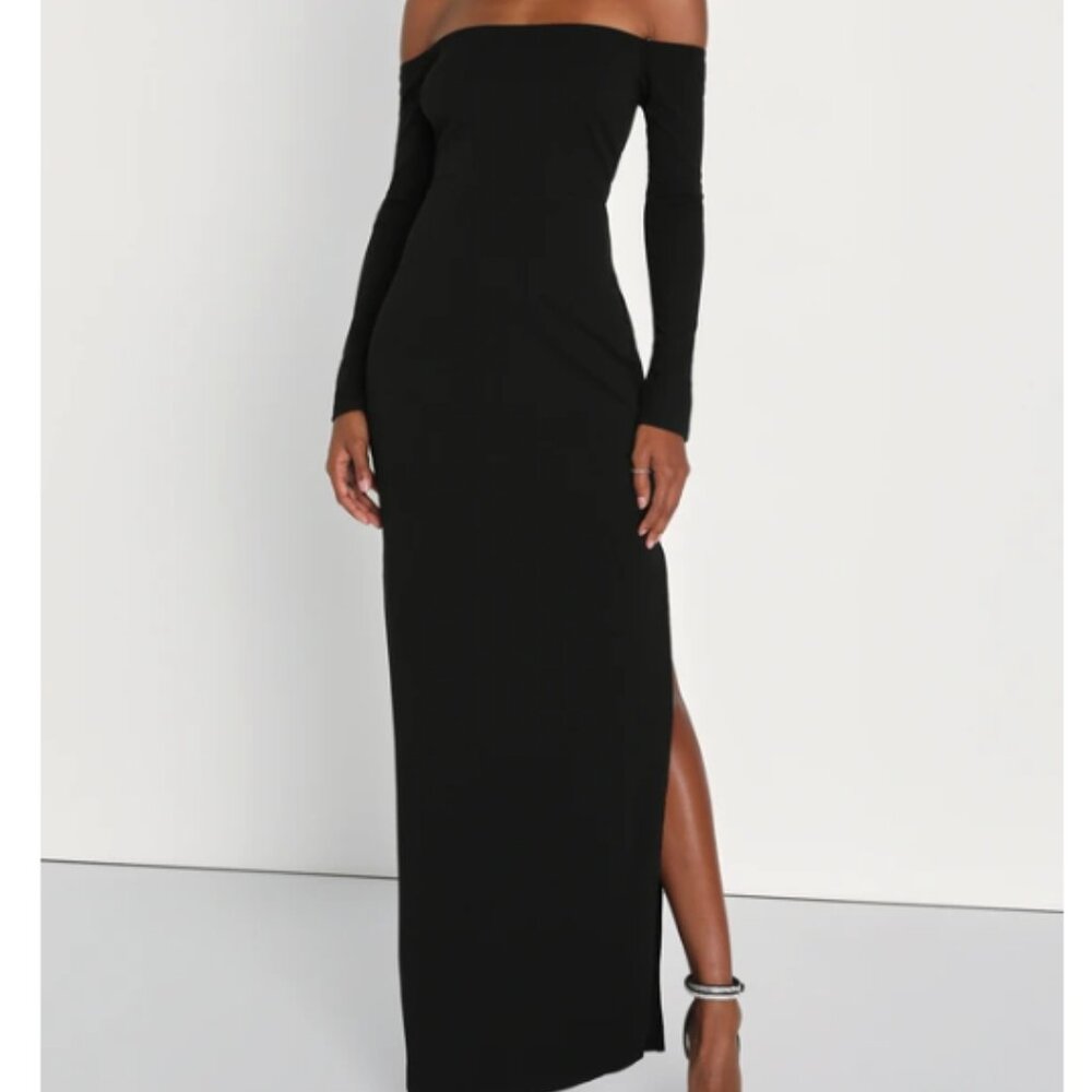 Lulus Stunning Excellence Black Off-the-shoulder Maxi Dress - Size M